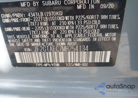 2021 Subaru Crosstrek Premium из США, поврежденный, VIN JF2GTAEC7MH254134